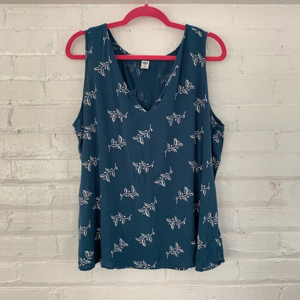 Old Navy Shirred-Back Teal Print Top XL
